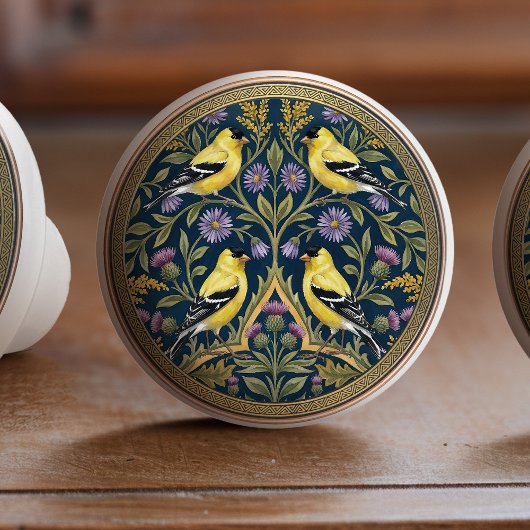 American Goldfinches Bird Ceramic Pull Knob セラミックノブ