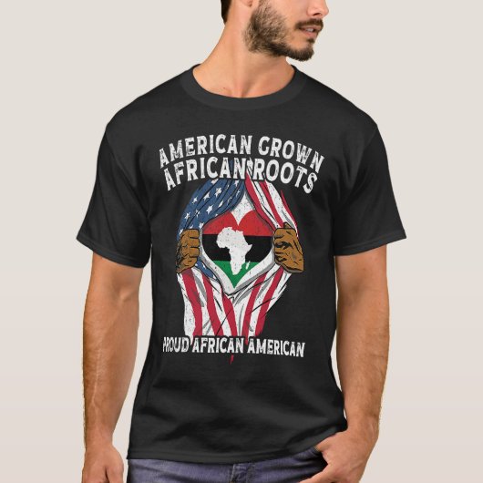 American Grown African Roots USA African Flag Patr Tシャツ (正面)