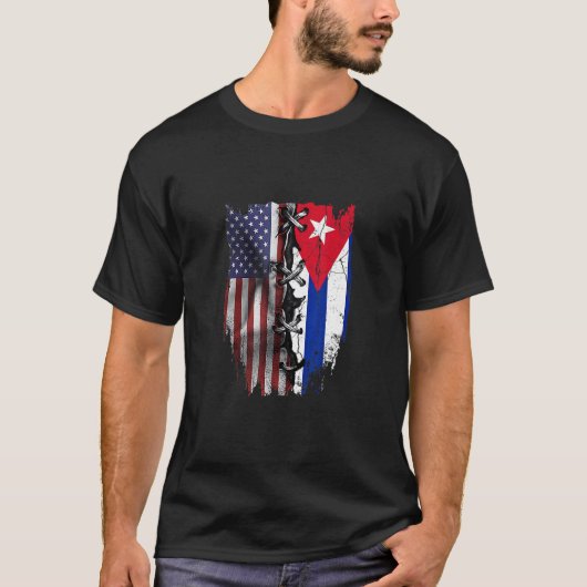 American Grown Cuban Roots USA Cuba Flag Tシャツ (正面)