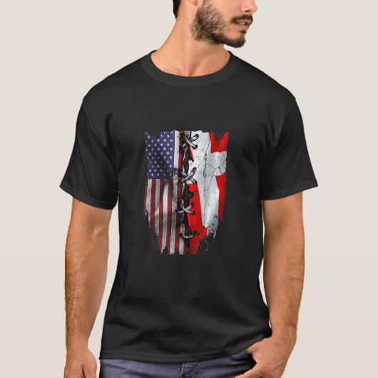 American Grown Danish Roots USA Denmark Flag Tシャツ (正面)