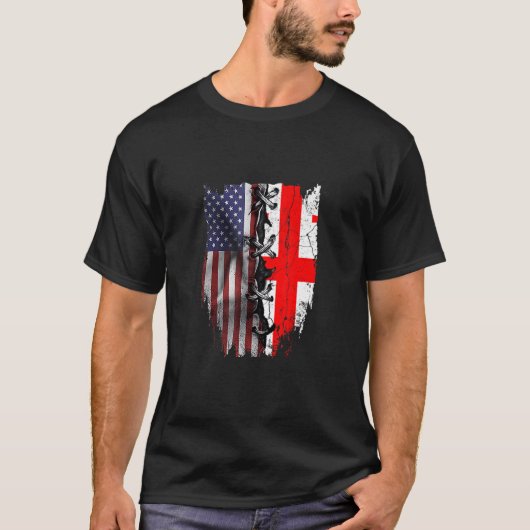 American Grown Georgian Roots USA Georgia Flag Tシャツ (正面)