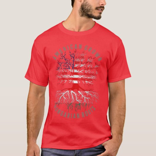 American Grown Hungarian Roots USA Hungary Flag He Tシャツ (正面)