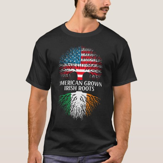 American Grown Irish Roots Flag Ireland St Patrick Tシャツ (正面)