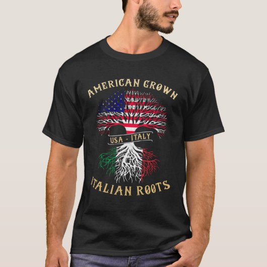 American Grown Italian Roots Italy Flag Pride Cool Tシャツ (正面)