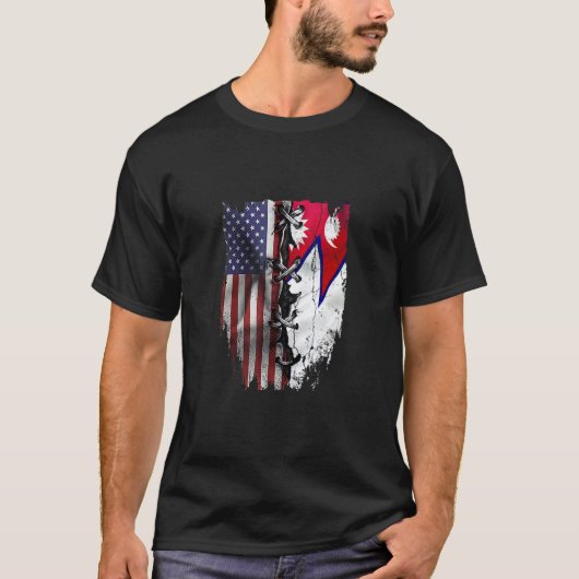 American Grown Nepalese Roots USA Nepal Flag Tシャツ (正面)