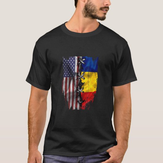 American Grown Romanian Roots USA Romania Flag Tシャツ (正面)