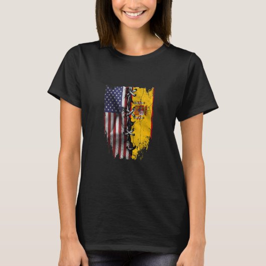 American Grown Spanish Roots USA Spain Flag Tシャツ (正面)