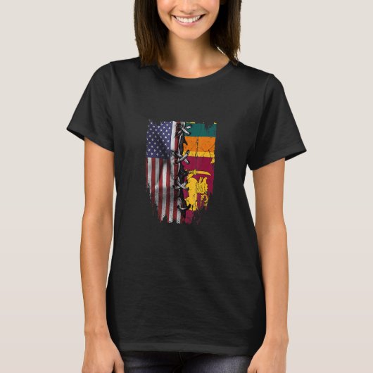 American Grown Sri Lankan Roots USA Sri Lanka Flag Tシャツ (正面)