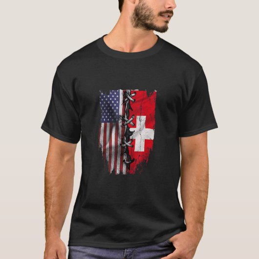 American Grown Swiss Roots USA Switzerland Flag Tシャツ (正面)