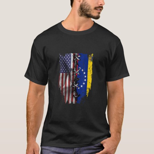 American Grown Venezuelan Roots USA Venezuela Flag Tシャツ (正面)