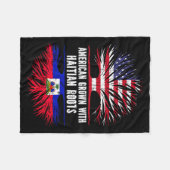 American Grown With Haitian Roots Usa Flag Haiti  フリースブランケット (正面(横))
