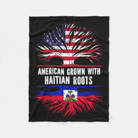 American Grown With Haitian Roots Usa Flag Haiti  フリースブランケット (正面)