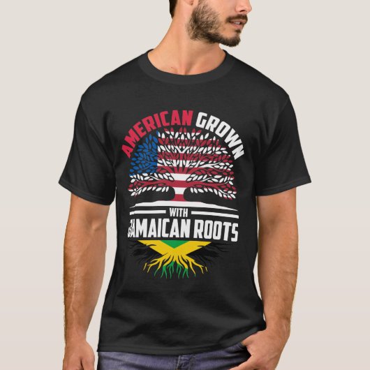American Grown With Jamaican Roots Jamaica Flag Fa Tシャツ (正面)