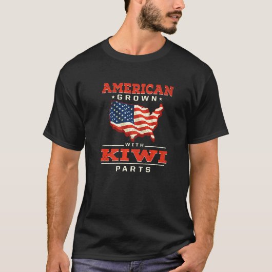American Grown with Kiwi Parts Patriotic New Zeala Tシャツ (正面)