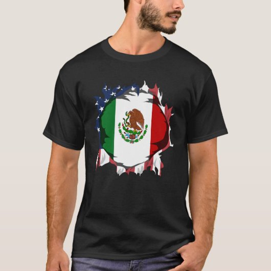 American Grown with Mexican Roots Flag Tシャツ (正面)