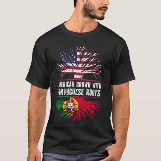 American Grown with Portuguese Roots USA Flag Tシャツ (正面)
