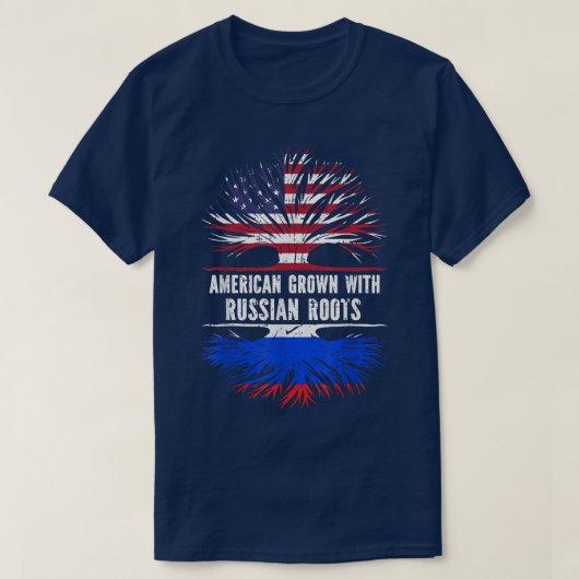American Grown with Russian Roots USA Flag Russia  Tシャツ (デザイン正面)