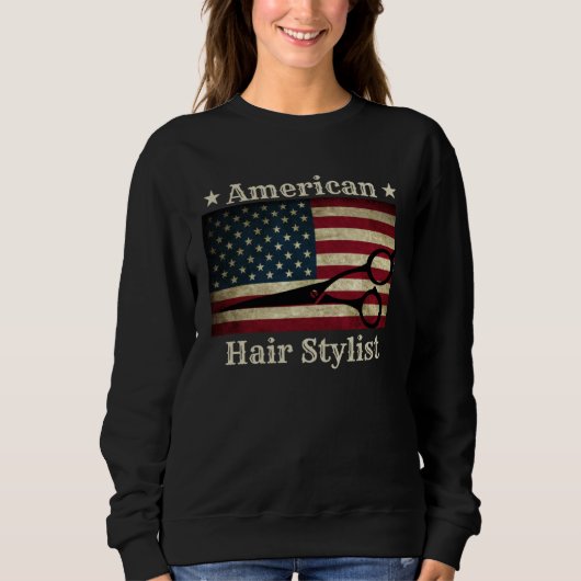 American Hair Stylist  Shears Tools American Flag  スウェットシャツ (正面)