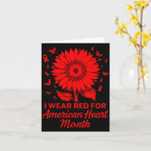 American Heart Disease Awareness Month Ribbon Red  カード (黄色い花)
