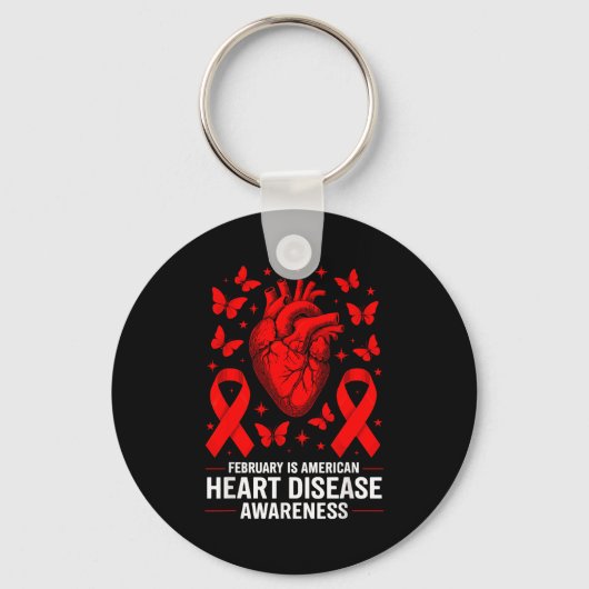 American Heart Disease Awareness Month Ribbon Red  キーホルダー (正面)