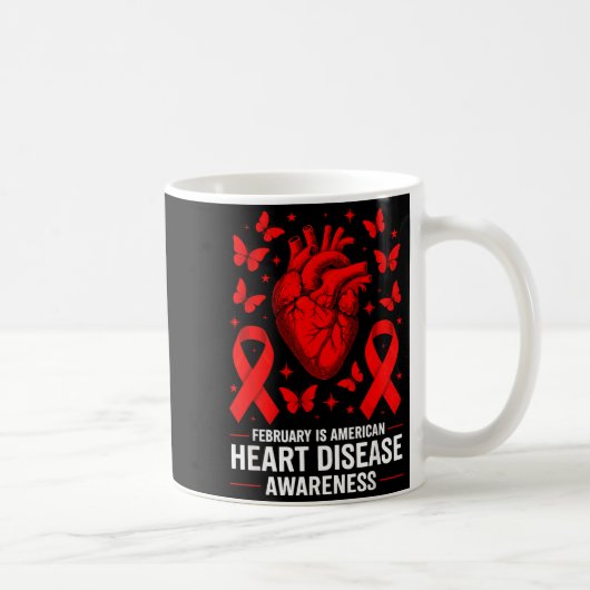American Heart Disease Awareness Month Ribbon Red  コーヒーマグカップ (右)