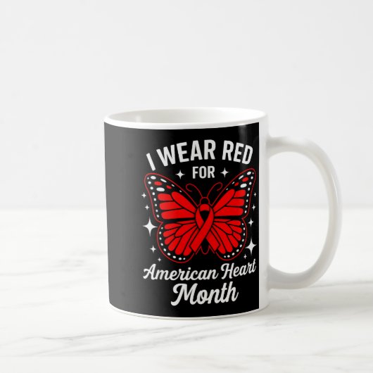American Heart Disease Awareness Month Ribbon Red コーヒーマグカップ (右)