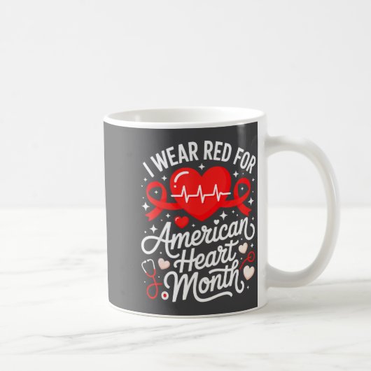American Heart Disease Awareness Month Ribbon Red  コーヒーマグカップ (右)