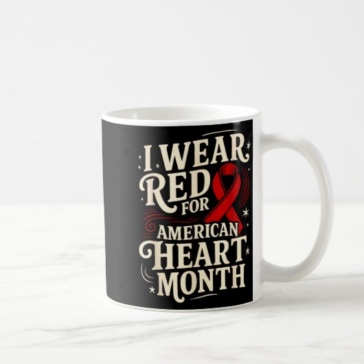 American Heart Disease Awareness Month Ribbon Red コーヒーマグカップ (右)