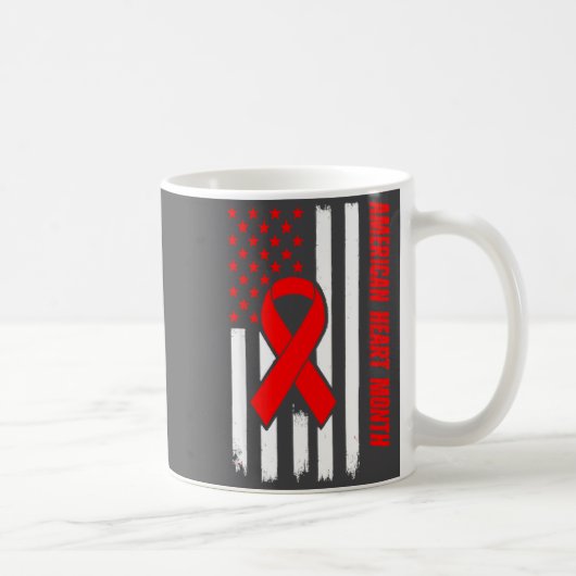 American Heart Disease Awareness Month Ribbon Red  コーヒーマグカップ (右)
