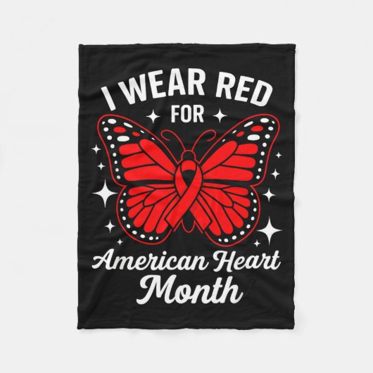 American Heart Disease Awareness Month Ribbon Red  フリースブランケット (正面)