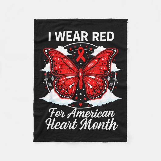 American Heart Disease Awareness Month Ribbon Red  フリースブランケット (正面)