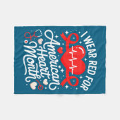 American Heart Disease Awareness Month Ribbon Red  フリースブランケット (正面(横))