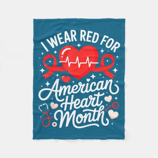 American Heart Disease Awareness Month Ribbon Red  フリースブランケット (正面)