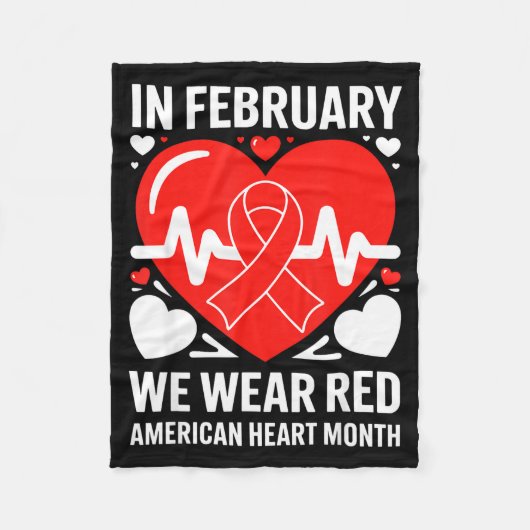 American Heart Disease Awareness Month Ribbon Red  フリースブランケット (正面)