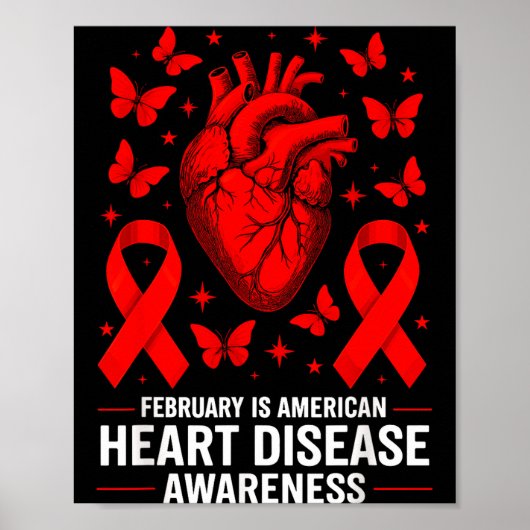 American Heart Disease Awareness Month Ribbon Red  ポスター (正面)