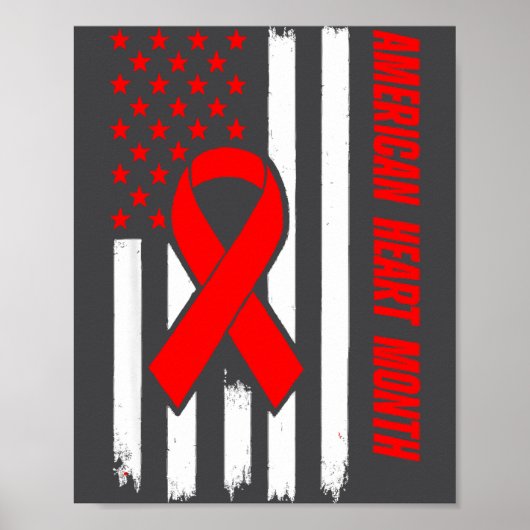 American Heart Disease Awareness Month Ribbon Red  ポスター (正面)
