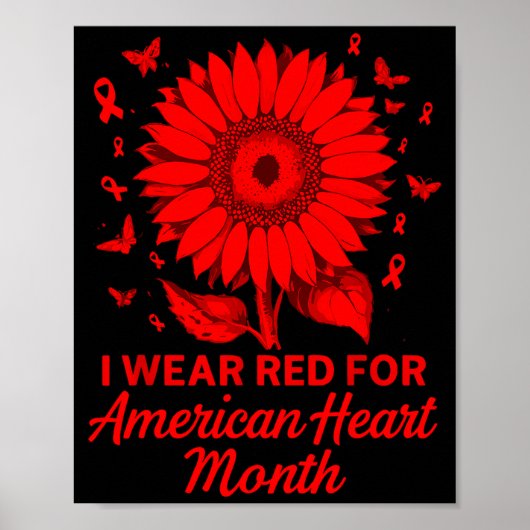 American Heart Disease Awareness Month Ribbon Red  ポスター (正面)
