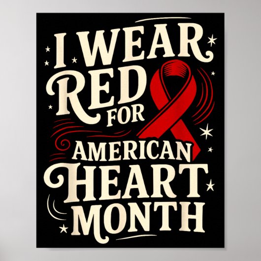 American Heart Disease Awareness Month Ribbon Red  ポスター (正面)
