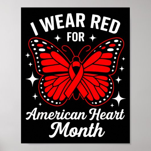 American Heart Disease Awareness Month Ribbon Red  ポスター (正面)