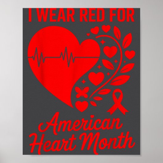American Heart Disease Awareness Month Ribbon Red  ポスター (正面)