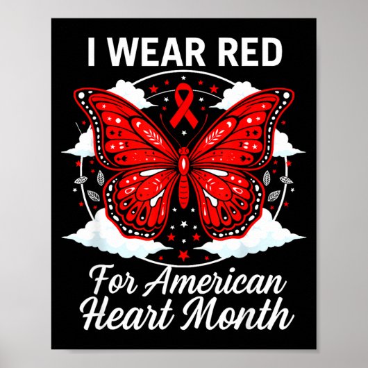 American Heart Disease Awareness Month Ribbon Red  ポスター (正面)