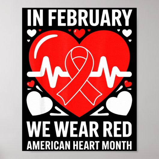 American Heart Disease Awareness Month Ribbon Red  ポスター (正面)