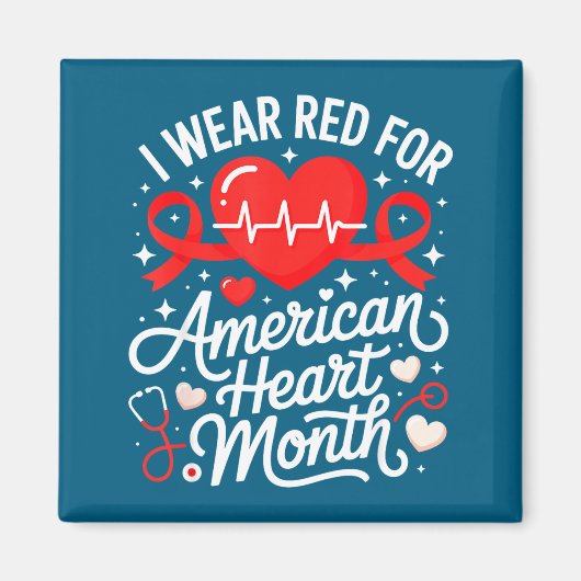 American Heart Disease Awareness Month Ribbon Red  マグネット (正面)
