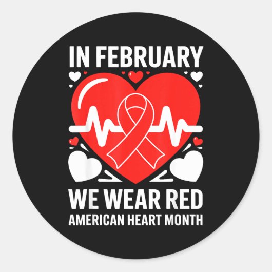 American Heart Disease Awareness Month Ribbon Red  ラウンドシール (正面)