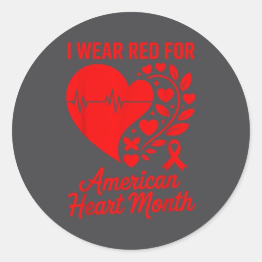 American Heart Disease Awareness Month Ribbon Red  ラウンドシール (正面)