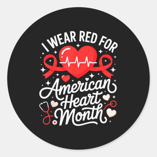 American Heart Disease Awareness Month Ribbon Red  ラウンドシール (正面)