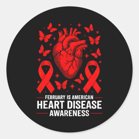 American Heart Disease Awareness Month Ribbon Red  ラウンドシール (正面)