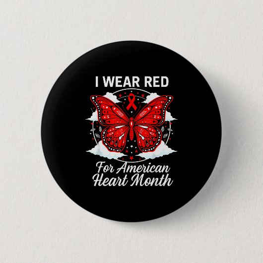 American Heart Disease Awareness Month Ribbon Red  缶バッジ (正面)