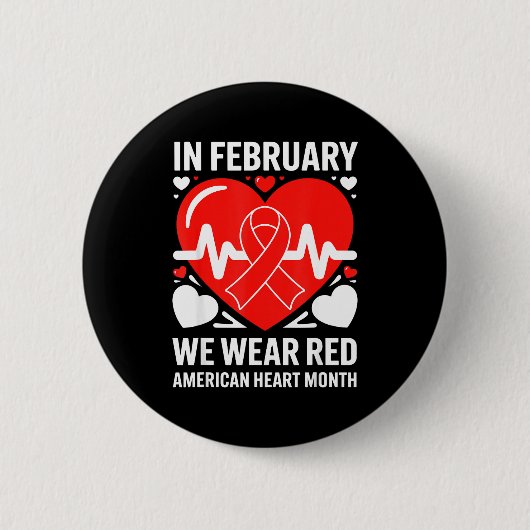 American Heart Disease Awareness Month Ribbon Red 缶バッジ (正面)