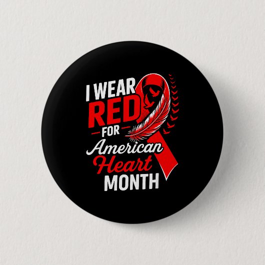 American Heart Disease Awareness Month Ribbon Red  缶バッジ (正面)